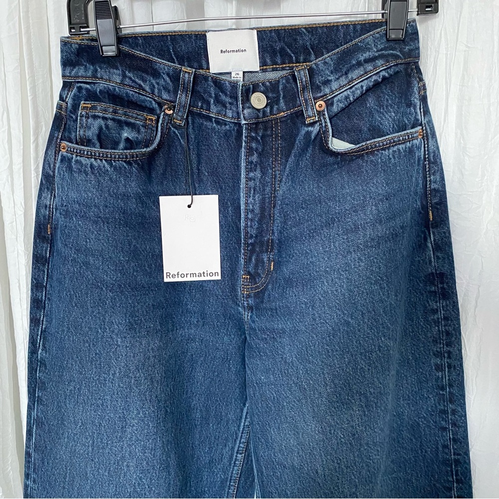 NEW Reformation Wes High Rise Wide Leg Jeans Mille  31” Dark Blue Sz 26 - Picture 7 of 13